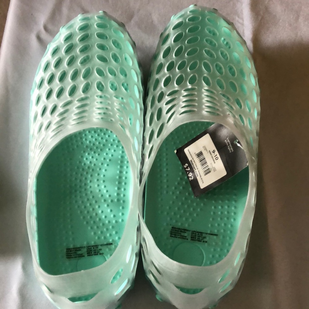 NWT White, Mint Green and Clear Clogs size 9/10